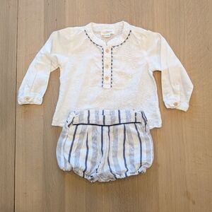 Elegant White and Blue Kids Button Down Shirt Set